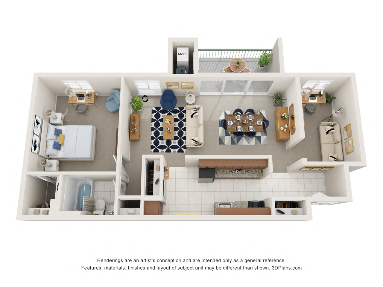 Floor plan for 1 bed, 1 bath, 900 sqft